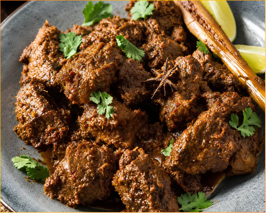 Beef Rendang — slow-cooked beef in coconut milk and aromatic spices